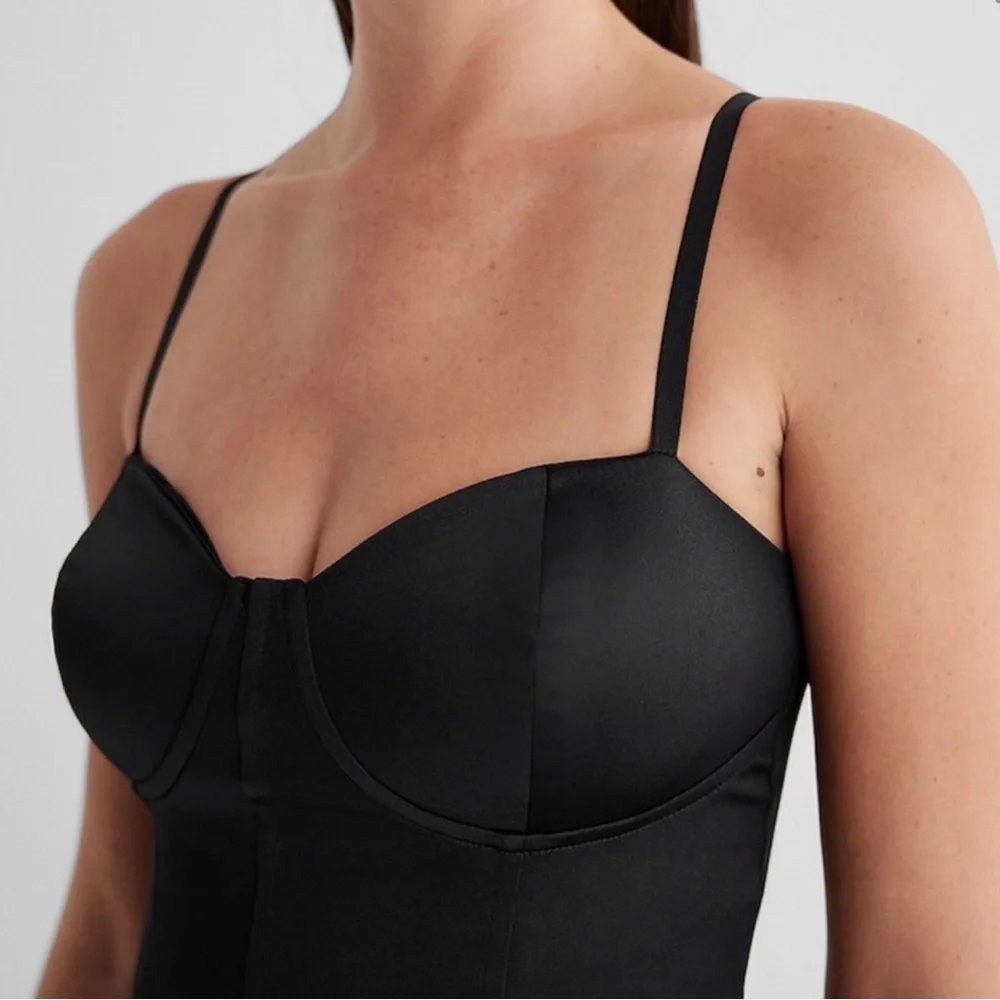 NWOT Express Body Contour Satin Corset Crop Tank Top Bustier Black Cami - Picture 3 of 7